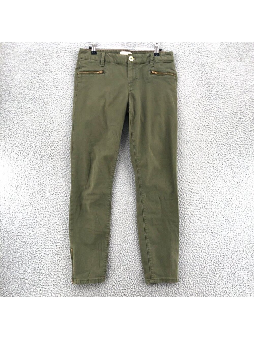 Banana Republic Jeans Womens 27 Green Denim Skinny Leg Ankle Zip Pockets Stretch